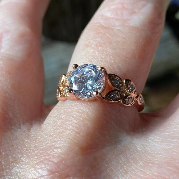 Sterling Rose Gold Solitaire Engagement Ring - Picture 4 of 6